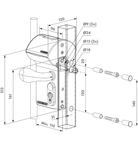 Dimensions serrure Locinox LOKQY2 VALENTINO
