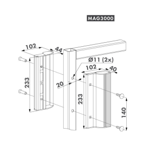 Dimensions ventouse électromagnétique MAG3000