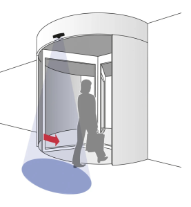 Installation détecteur Merkur porte automatique coulissante tournante