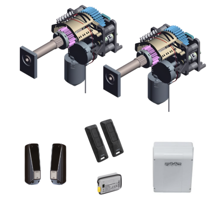 Kit FAAC HIGH opérateur S2500I 24V avec armoire E034 module XF LC FDS télécommandes XT2 FDS et cellules XP 20B D